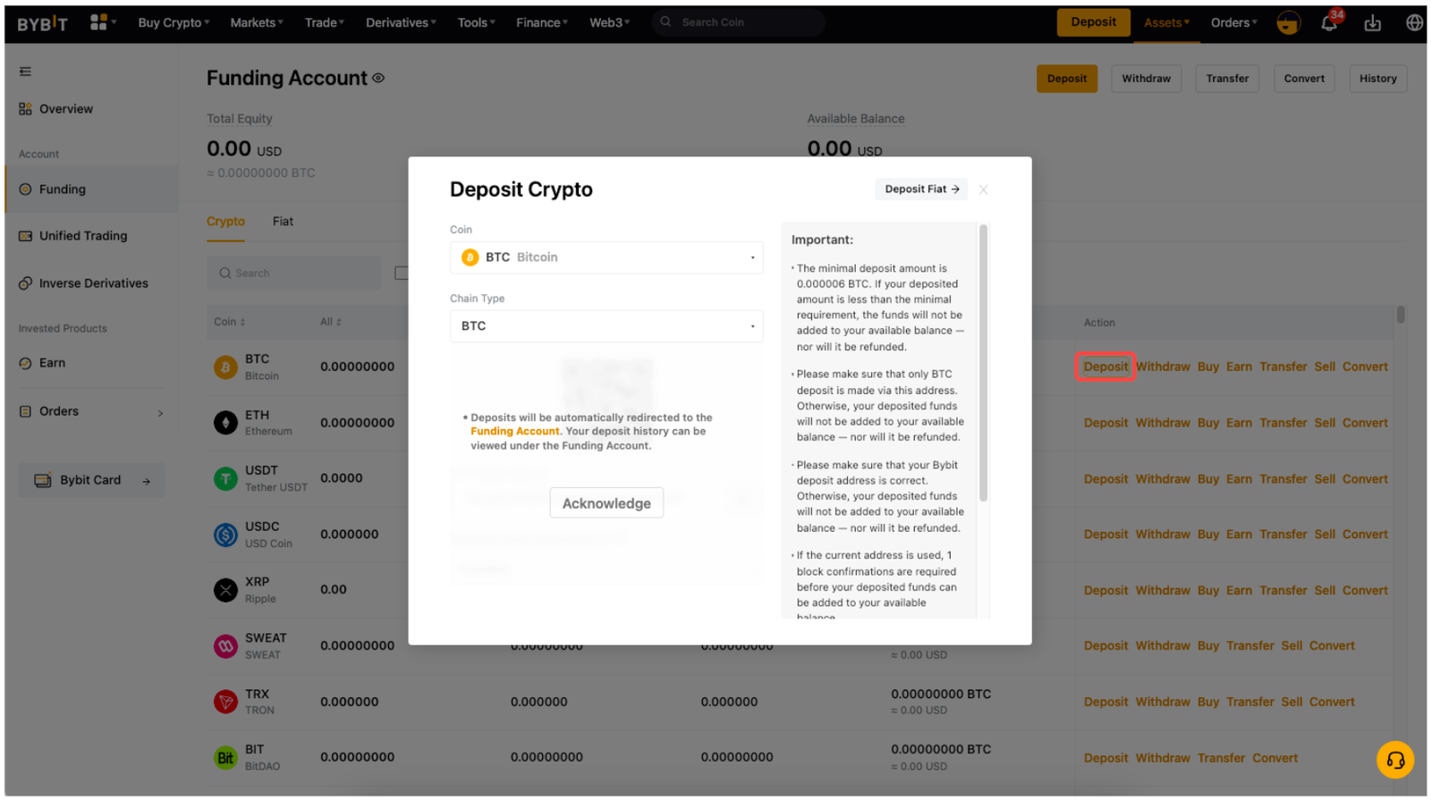 deposit crypto