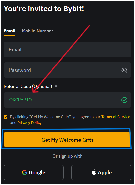 enter Bybit referral code