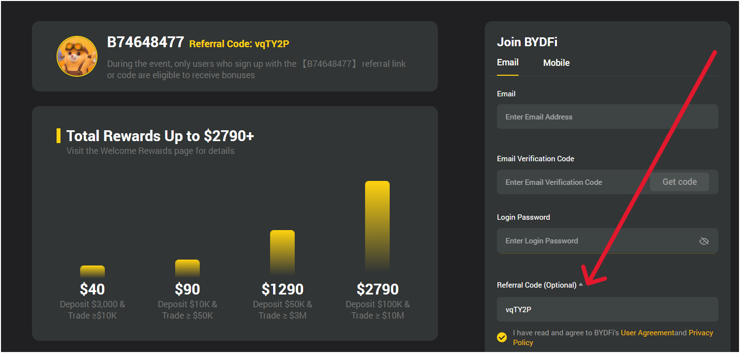 BYDFi referral code sign up